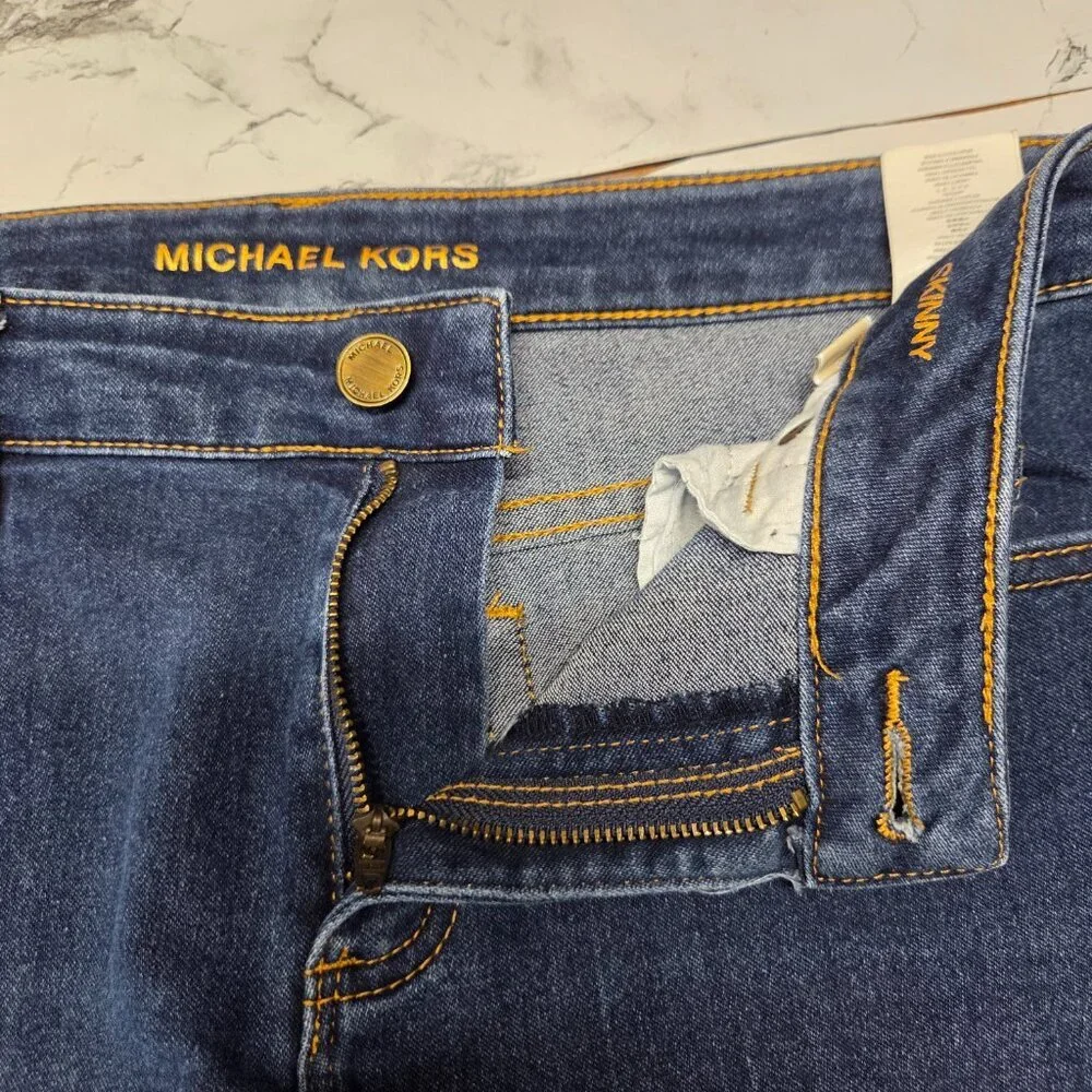 Michael Kors Size 8 Dark Wash Denim Blue Back Logo Detail Skinny Jeans